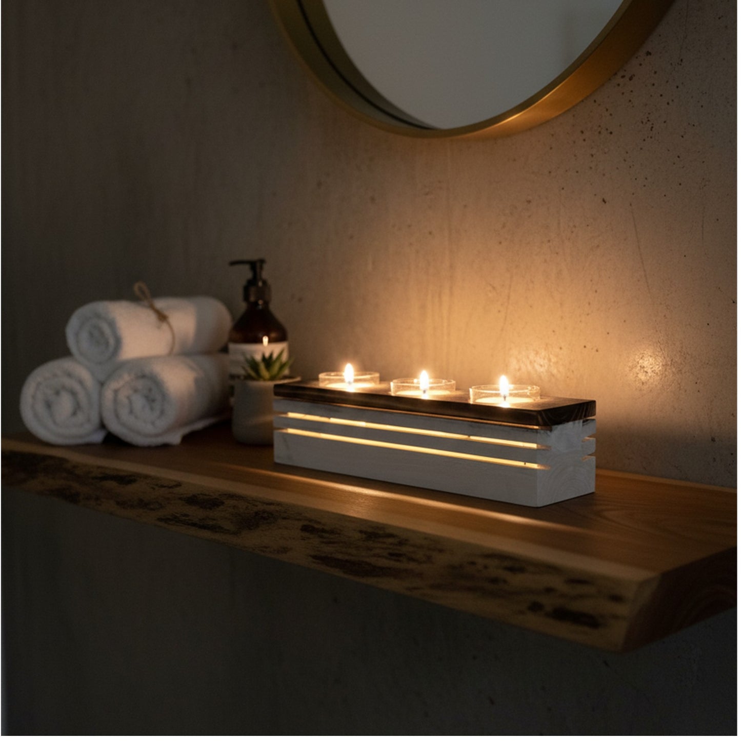 Glimmering Wood Candle Holder